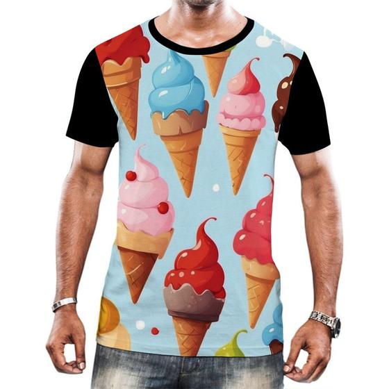 Imagem de Camiseta Camisa Tshirt Estampa Sorvetes Sorvetinhos Verão 1