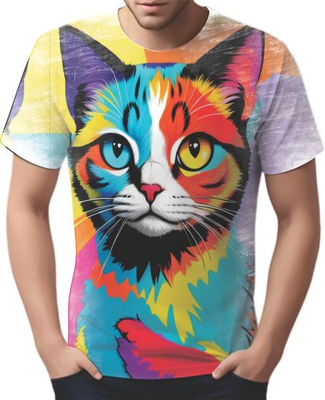 Imagem de Camiseta Camisa Tshirt Gato Gatinho Pop Art Abstrata HD 1