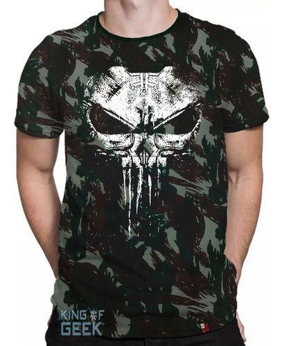 Imagem de Camiseta Camuflada Punisher Camisa Caveira Justiceiro Geek