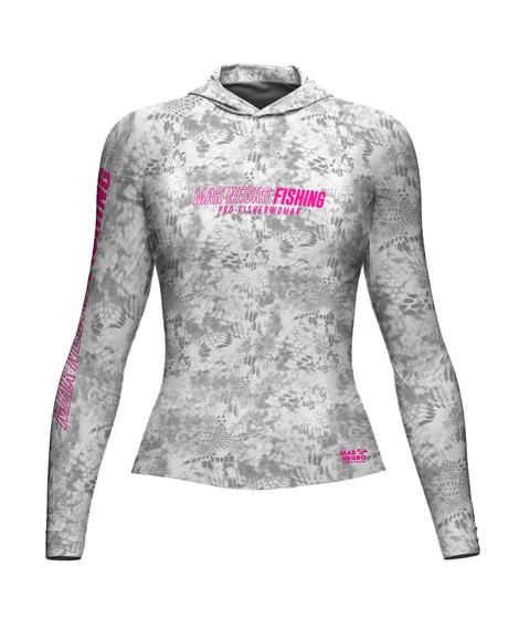 Imagem de Camiseta Capuz Feminina Mar Negro Sublimada Camisa Dry Fit Pesca Peixe Proteção Solar Fator 50+