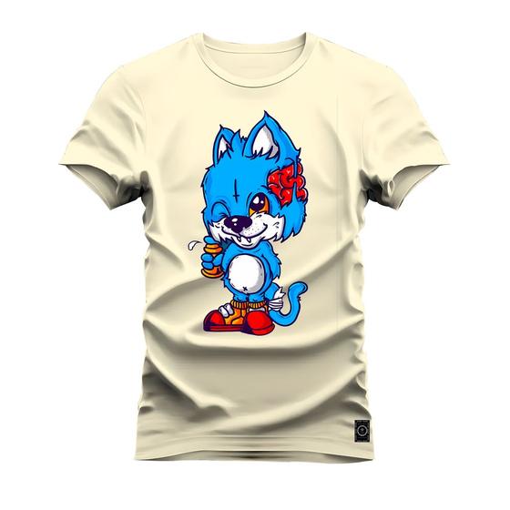 Imagem de Camiseta Casual 100% Algodão Estampada Gato Ajato