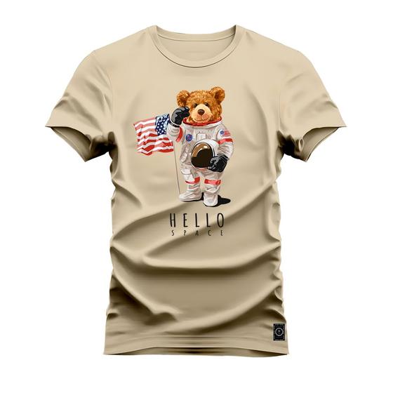 Imagem de Camiseta Casual 100% Algodão Estampada Urso Nasa Astronalta