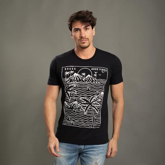 Imagem de Camiseta Casual Masculina Estampa Good Vibes Conforto