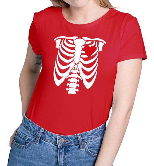 Imagem de Camiseta Caveira Esqueleto Osso Coração Baby Look 100% Algodão