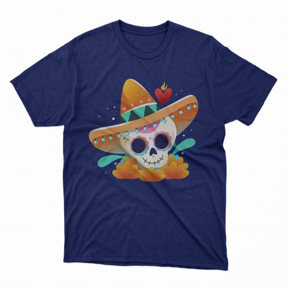 Imagem de Camiseta Caveira Mexicana Unisex 100% Algodão Fio 30.1 