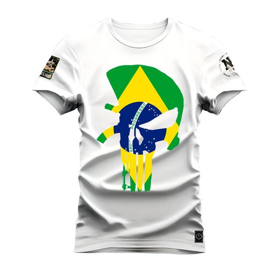 Imagem de Camiseta Caveira Nacional Plus Size Grande Confortável Estampada Varias Cores