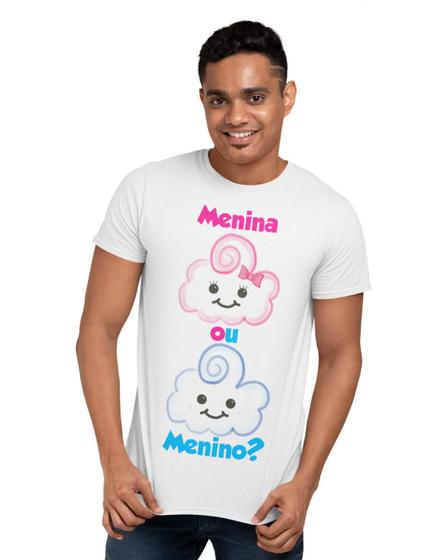 Imagem de Camiseta Chá Bebê Revelação Menino ou Menina Chuva de Amor Branca