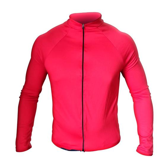 Imagem de Camiseta Ciclismo Bike Proteção UV Manga Longa Dry Com Bolso Vermelho