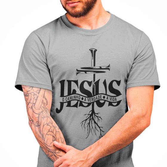 Imagem de Camiseta Cinza Mescla Jesus é o Caminho a Verdade e a Vida