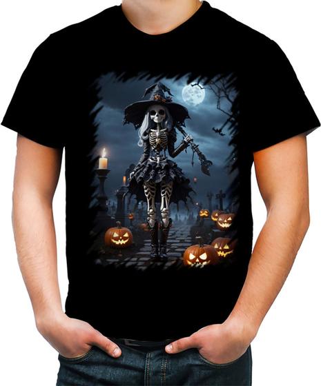 Imagem de Camiseta Colorida Bruxa Caveira Halloween 21