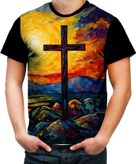 Imagem de Camiseta Colorida Cruz Jesus Deus Gospel Igreja 4k 5