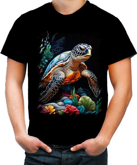 Imagem de Camiseta Colorida de Tartaruga Marinha Desenhada 7