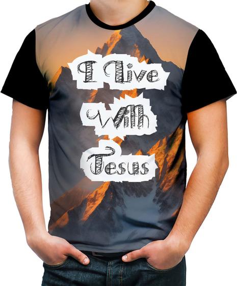 Imagem de Camiseta Colorida I live With Jesus Biblia Gospel 1