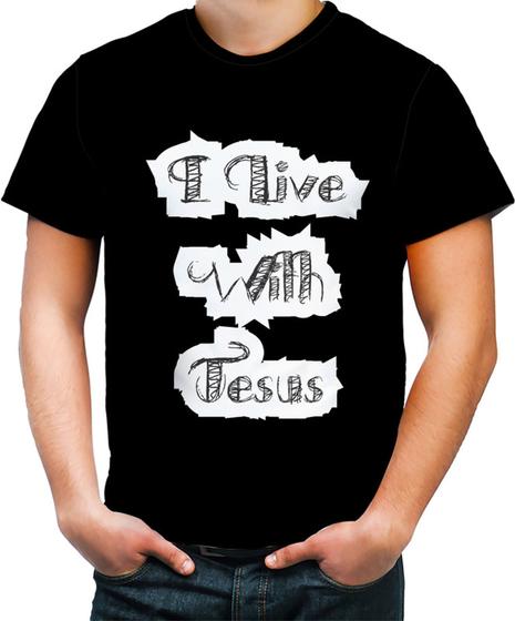 Imagem de Camiseta Colorida I live With Jesus Biblia Gospel 2