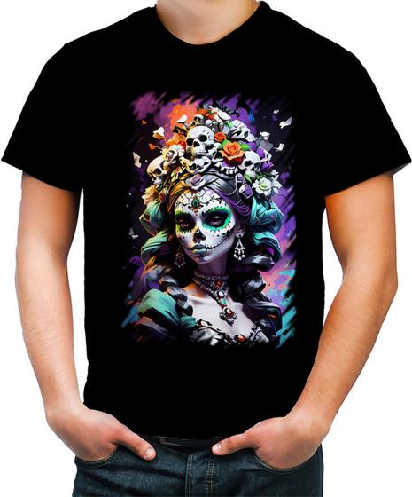 Imagem de Camiseta Colorida La Catrina Mexicana Dama Esqueleto 17