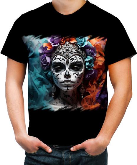 Imagem de Camiseta Colorida La Catrina Mexicana Dama Esqueleto 8