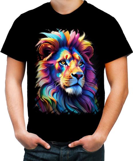 Imagem de Camiseta Colorida Leão Rei Ondas Magnéticas Vibrante 2