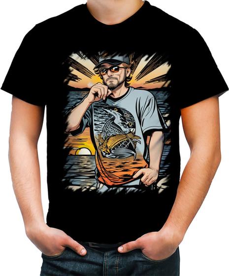 Imagem de Camiseta Colorida Pesca Esportiva Pôr do Sol Peixes 10