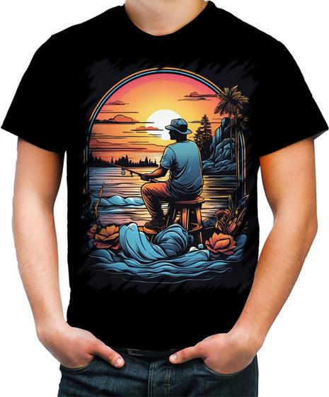 Imagem de Camiseta Colorida Pesca Esportiva Pôr do Sol Peixes 15