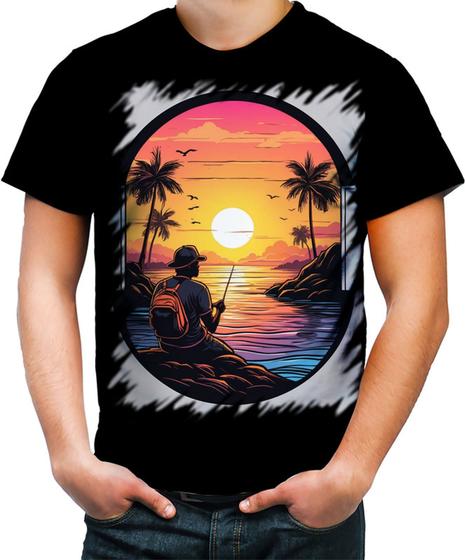 Imagem de Camiseta Colorida Pesca Esportiva Pôr do Sol Peixes 16