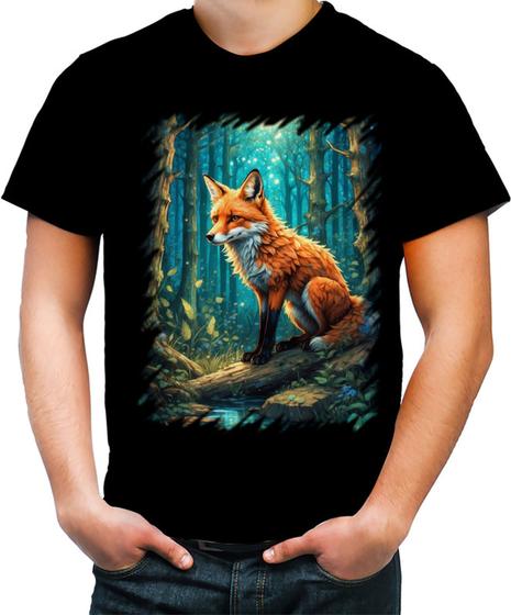 Imagem de Camiseta Colorida Raposa na Floresta Fofa Desenhada 1