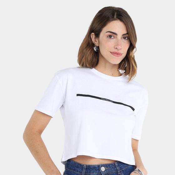 Imagem de Camiseta Cropped Calvin Klein Palito Horizontal Feminina