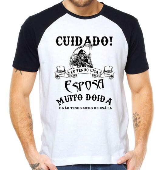 Imagem de Camiseta cuidado esposa muito doida camisa