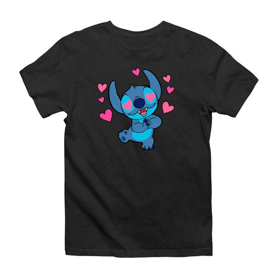 Imagem de Camiseta de Alta Qualidade 100% Algodão Premium Estampa Lilo Stitch Unissex Gola Redonda