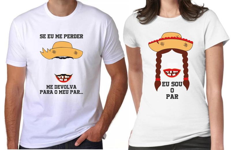 Imagem de Camiseta De Casal Festa Junina Kit C/ 2 Peças Se Eu Me Perder Me Devolva Para O Meu Par Arraiá