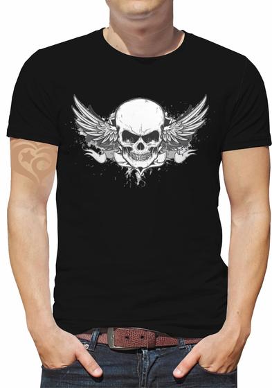 Imagem de Camiseta de caveira rock moto Masculina adulto Roupas asa