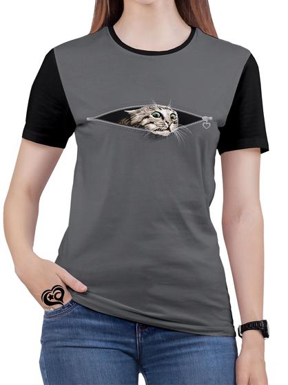 Imagem de Camiseta de Gato PLUS SIZE Animal Feminina Blusa Ziper