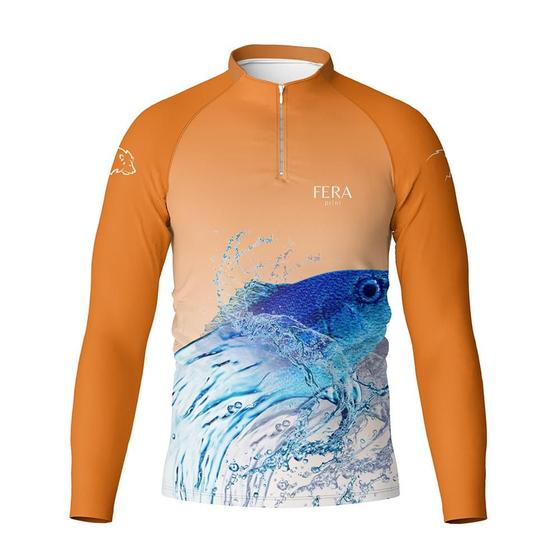 Imagem de Camiseta de Pesca Dryfit com Proteção UV Laranja - Fera Print