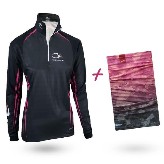 Imagem de Camiseta de Pesca Faca na Rede Combat S Girl Pink And Black 2020 + Bandana Tb19 Pink