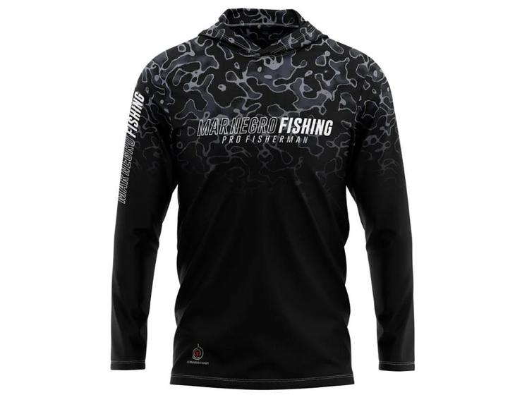 Imagem de Camiseta de Pesca Mar Negro Sublimada Com Capuz Proteção Solar 50+ UV - Fisher Séries