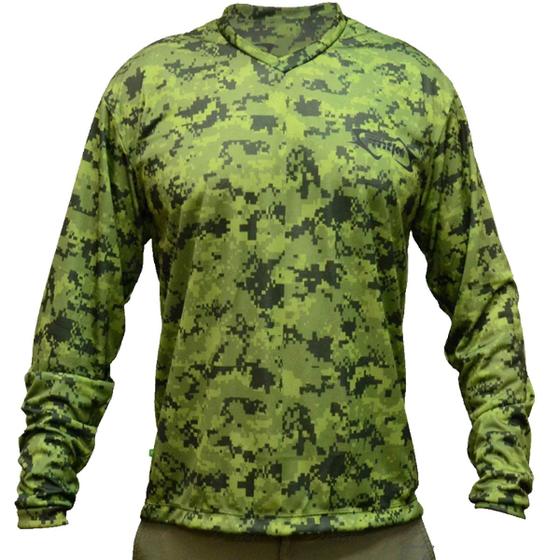 Imagem de Camiseta de Pesca Mtk Atack com Proteção Solar Filtro UV Cor Verde Camuflado