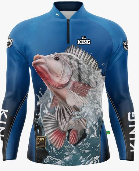 Imagem de Camiseta de Pesca Tilapia Com Proteção Solar UV50+ King Brasil Modelo Novo