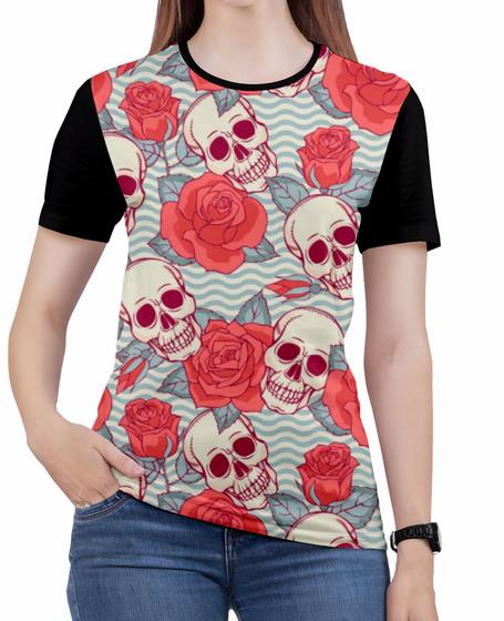 Imagem de Camiseta de Rock n roll Caveira moto Feminina Roupas blusa 6