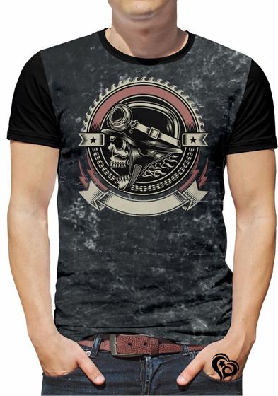Imagem de Camiseta de Rock PLUS SIZE Caveira Moto Masculina Capacete