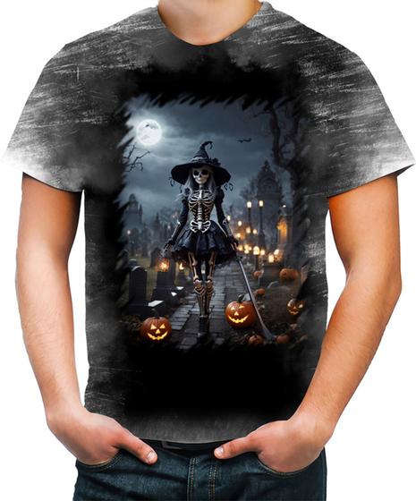 Imagem de Camiseta Desgaste Bruxa Caveira Halloween 2