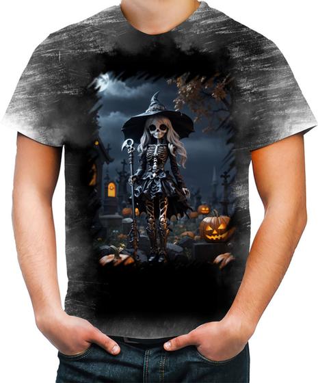 Imagem de Camiseta Desgaste Bruxa Caveira Halloween 7