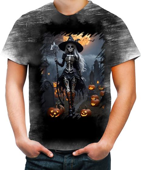 Imagem de Camiseta Desgaste Bruxa Caveira Halloween 8