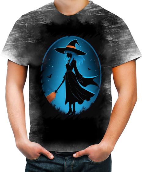 Imagem de Camiseta Desgaste Bruxa Halloween Azul Festa 5