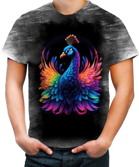 Imagem de Camiseta Desgaste de Pavão Colorido Neon Vetor 15