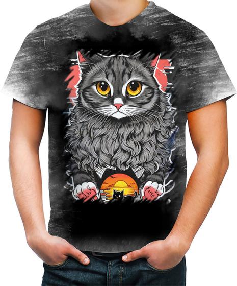 Imagem de Camiseta Desgaste Gatinho no Pôrdo Sol Sunset 20