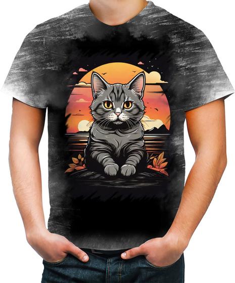 Imagem de Camiseta Desgaste Gatinho no Pôrdo Sol Sunset 3