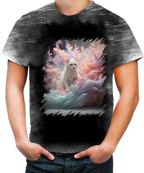 Imagem de Camiseta Desgaste Gato Explosão de Cores Hipnotizante 1