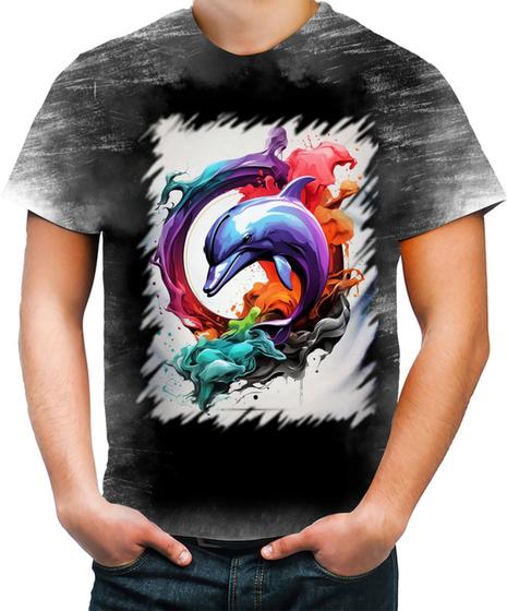 Imagem de Camiseta Desgaste Golfinho Inteligência Arte Pintura 10