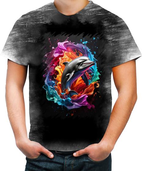 Imagem de Camiseta Desgaste Golfinho Inteligência Arte Pintura 3