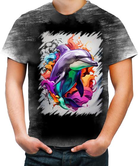 Imagem de Camiseta Desgaste Golfinho Inteligência Arte Pintura 8