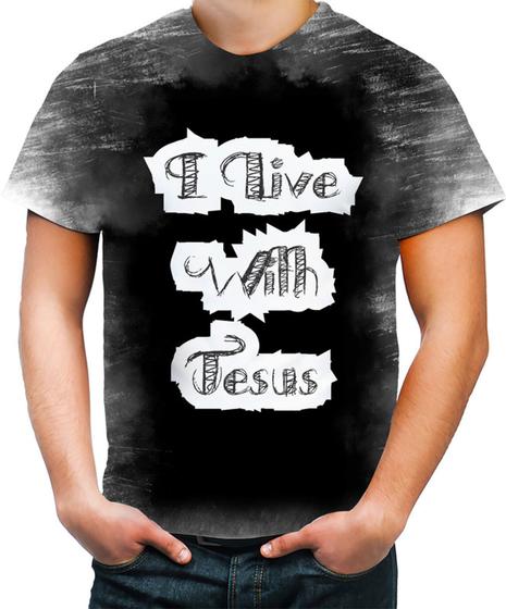 Imagem de Camiseta Desgaste I live With Jesus Biblia Gospel 2